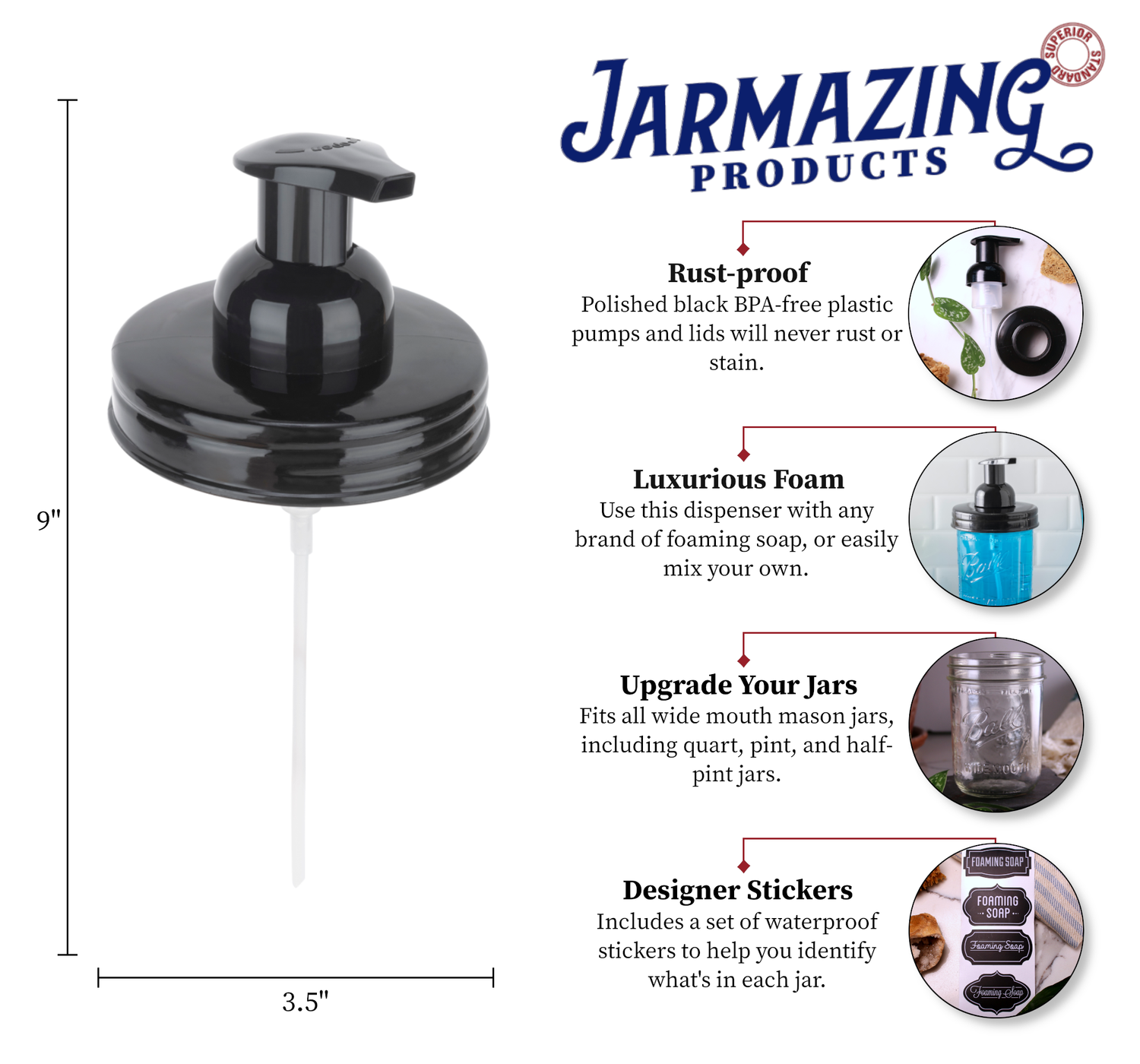 Wide Mouth Mason Jar Foaming Soap Dispenser