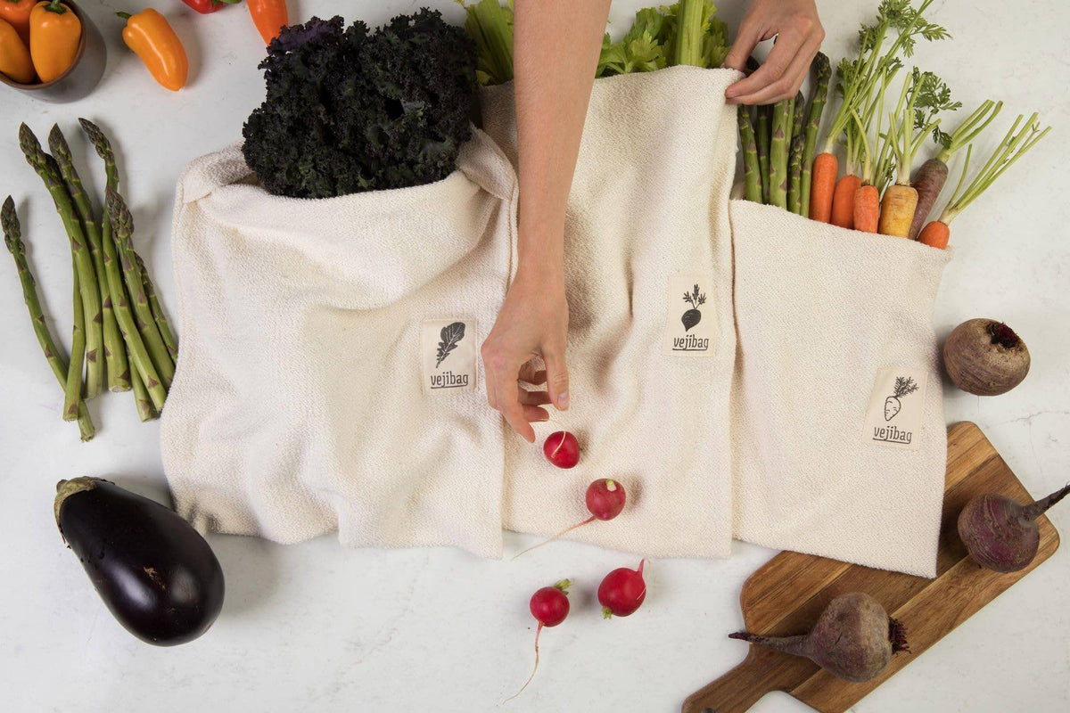 Vejibag Variety Pack - Reusable Organic Cotton Produce Bags (3 Sizes)