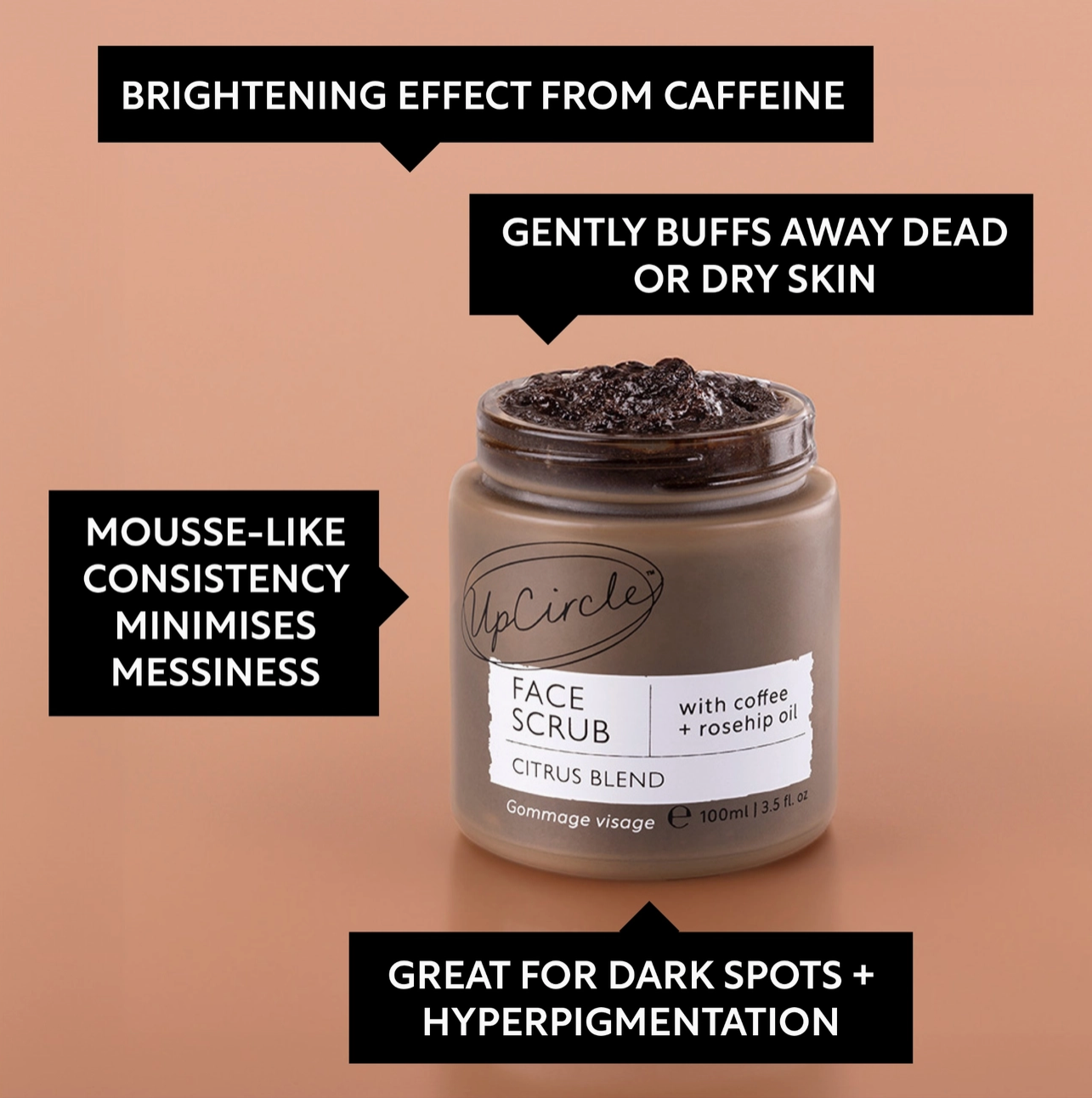 Zero Waste Vegan Face Scrub with Coffee + Rosehip [Citrus Blend] Exfoliator